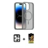 MARSİLYAN™- iPhone 15 Pro Max Kılıf Siluet Minimal Prime - Siyah Buffer Cam Ekran Koruyucu + Gümüş PVD Metal Kamera Lens