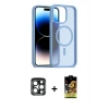 MARSİLYAN™- iPhone 15 Pro Max Kılıf Siluet Minimal Prime - Siyah Buffer Cam Ekran Koruyucu + Lacivert PVD Metal Kamera Lens