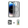 MARSİLYAN™- iPhone 15 Pro Max Kılıf Siluet Minimal Prime - Siyah Polymer Nano Ekran Koruyucu + Lacivert PVD Metal Kamera Lens