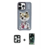 MARSİLYAN™- iPhone 15 Pro Max Kılıf Siluet Modern Özel Seri - Siyah 360 Mat Full Body Arka Koruyucu + Lacivert PVD Metal Kamera Lens
