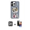 MARSİLYAN™- iPhone 15 Pro Max Kılıf Siluet Modern Özel Seri - Siyah 3D Antistatik Mat Seramik Nano Ekran Koruyucu + PVD Metal Kamera Lens - SH
