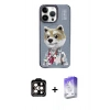 MARSİLYAN™- iPhone 15 Pro Max Kılıf Siluet Modern Özel Seri - Siyah Bilvis 5in1 3D Magic Cam Ekran Koruyucu + Turuncu PVD Metal Kamera Lens