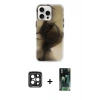 MARSİLYAN™- iPhone 15 Pro Max Kılıf Ufuk Doku Prime - Şeffaf 360 Full Body Arka Koruyucu + PVD Metal Kamera Lens - SH