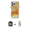 MARSİLYAN™- iPhone 15 Pro Max Kılıf Ufuk Doku Prime - Şeffaf Pasifik Cam Ekran Koruyucu + Turuncu PVD Metal Kamera Lens