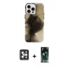 MARSİLYAN™- iPhone 15 Pro Max Kılıf Ufuk Doku Prime - Siyah 360 Mat Full Body Arka Koruyucu + PVD Metal Kamera Lens - GI