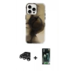 MARSİLYAN™- iPhone 15 Pro Max Kılıf Ufuk Doku Prime - Siyah 360 Mat Full Body Arka Koruyucu + Gümüş Raze Metal Kamera Lens