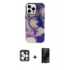 MARSİLYAN™- iPhone 15 Pro Max Kılıf Ufuk Doku Prime - Siyah 3D Antistatik Hayalet Cam Ekran Koruyucu + PVD Metal Kamera Lens - GS