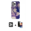 MARSİLYAN™- iPhone 15 Pro Max Kılıf Ufuk Doku Prime - Siyah 3D Antistatik Mat Seramik Nano Ekran Koruyucu + PVD Metal Kamera Lens - GI