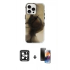 MARSİLYAN™- iPhone 15 Pro Max Kılıf Ufuk Doku Prime - Siyah 3D Antistatik Mat Seramik Nano Ekran Koruyucu + PVD Metal Kamera Lens - SH