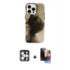 MARSİLYAN™- iPhone 15 Pro Max Kılıf Ufuk Doku Prime - Siyah 3D Antistatik Mat Seramik Nano Ekran Koruyucu + PVD Metal Kamera Lens - GS