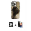 MARSİLYAN™- iPhone 15 Pro Max Kılıf Ufuk Doku Prime - Siyah 3D Antistatik Mat Seramik Nano Ekran Koruyucu + PVD Metal Kamera Lens - GI