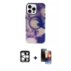 MARSİLYAN™- iPhone 15 Pro Max Kılıf Ufuk Doku Prime - Siyah 3D Antistatik Mat Seramik Nano Ekran Koruyucu + PVD Metal Kamera Lens - GS