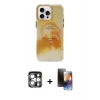 MARSİLYAN™- iPhone 15 Pro Max Kılıf Ufuk Doku Prime - Siyah 3D Antistatik Mat Seramik Nano Ekran Koruyucu + PVD Metal Kamera Lens - GS