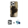 MARSİLYAN™- iPhone 15 Pro Max Kılıf Ufuk Doku Prime - Siyah 3D Antistatik Seramik Nano Ekran Koruyucu + PVD Metal Kamera Lens - LT