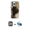 MARSİLYAN™- iPhone 15 Pro Max Kılıf Ufuk Doku Prime - Siyah 3D Antistatik Seramik Nano Ekran Koruyucu + PVD Metal Kamera Lens - SH