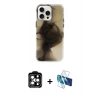 MARSİLYAN™- iPhone 15 Pro Max Kılıf Ufuk Doku Prime - Siyah 3D Antistatik Seramik Nano Ekran Koruyucu + PVD Metal Kamera Lens - TU