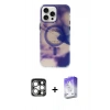 MARSİLYAN™- iPhone 15 Pro Max Kılıf Ufuk Doku Prime - Siyah Bilvis 5in1 3D Magic Cam Ekran Koruyucu + PVD Metal Kamera Lens - GS