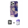 MARSİLYAN™- iPhone 15 Pro Max Kılıf Ufuk Doku Prime - Siyah Bilvis 5in1 3D Magic Cam Ekran Koruyucu + PVD Metal Kamera Lens - GI