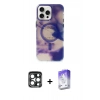 MARSİLYAN™- iPhone 15 Pro Max Kılıf Ufuk Doku Prime - Siyah Bilvis 5in1 3D Magic Cam Ekran Koruyucu + PVD Metal Kamera Lens - LT