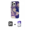 MARSİLYAN™- iPhone 15 Pro Max Kılıf Ufuk Doku Prime - Siyah Bilvis 5in1 3D Magic Cam Ekran Koruyucu + PVD Metal Kamera Lens - SH