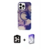 MARSİLYAN™- iPhone 15 Pro Max Kılıf Ufuk Doku Prime - Siyah Bilvis 5in1 3D Magic Cam Ekran Koruyucu + PVD Metal Kamera Lens - TU