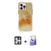 MARSİLYAN™- iPhone 15 Pro Max Kılıf Ufuk Doku Prime - Siyah Bilvis 5in1 5D Magic Hayalet Cam Ekran Koruyucu + PVD Metal Kamera Lens - GS