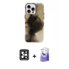 MARSİLYAN™- iPhone 15 Pro Max Kılıf Ufuk Doku Prime - Siyah Bilvis 5in1 5D Magic Hayalet Cam Ekran Koruyucu + Siyah PVD Metal Kamera Lens
