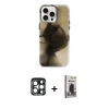 MARSİLYAN™- iPhone 15 Pro Max Kılıf Ufuk Doku Prime - Siyah Bilvis Hayalet Cam Ekran Koruyucu + PVD Metal Kamera Lens - LT