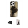 MARSİLYAN™- iPhone 15 Pro Max Kılıf Ufuk Doku Prime - Siyah Bilvis Hayalet Cam Ekran Koruyucu + Raze Metal Kamera Lens - TMGI