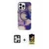 MARSİLYAN™- iPhone 15 Pro Max Kılıf Ufuk Doku Prime - Siyah Buffer Cam Ekran Koruyucu + Gümüş PVD Metal Kamera Lens
