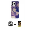 MARSİLYAN™- iPhone 15 Pro Max Kılıf Ufuk Doku Prime - Siyah Buffer Cam Ekran Koruyucu + PVD Metal Kamera Lens - SH