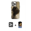 MARSİLYAN™- iPhone 15 Pro Max Kılıf Ufuk Doku Prime - Siyah Buffer Hayalet Cam Ekran Koruyucu + PVD Metal Kamera Lens - SH
