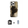 MARSİLYAN™- iPhone 15 Pro Max Kılıf Ufuk Doku Prime - Siyah Joko Magic 5D Cam + Turuncu PVD Metal Kamera Lens