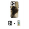 MARSİLYAN™- iPhone 15 Pro Max Kılıf Ufuk Doku Prime - Siyah Polymer Nano Ekran Koruyucu + PVD Metal Kamera Lens - LT