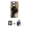 MARSİLYAN™- iPhone 15 Pro Max Kılıf Ufuk Doku Prime - Siyah Vanessa Magic Cam + PVD Metal Kamera Lens - GI