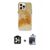 MARSİLYAN™- iPhone 15 Pro Max Kılıf Ufuk Doku Prime - Siyah Vanessa Magic Cam + Turuncu PVD Metal Kamera Lens