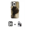 MARSİLYAN™- iPhone 15 Pro Max Kılıf Ufuk Doku Prime - Siyah Vanessa Magic Hayalet Cam + PVD Metal Kamera Lens - GS