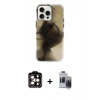 MARSİLYAN™- iPhone 15 Pro Max Kılıf Ufuk Doku Prime - Siyah Vanessa Magic Hayalet Cam + PVD Metal Kamera Lens - TU