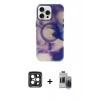 MARSİLYAN™- iPhone 15 Pro Max Kılıf Ufuk Doku Prime - Siyah Vanessa Magic Hayalet Cam + PVD Metal Kamera Lens - SH