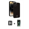 MARSİLYAN™- iPhone 15 Pro Max Kılıf Vadi Çizgi Prime - Siyah 360 Mat Full Body Arka Koruyucu + PVD Metal Kamera Lens - SH