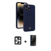 MARSİLYAN™- iPhone 15 Pro Max Kılıf Vadi Çizgi Prime - Siyah 3D Antistatik Hayalet Cam Ekran Koruyucu + PVD Metal Kamera Lens - LT
