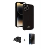 MARSİLYAN™- iPhone 15 Pro Max Kılıf Vadi Çizgi Prime - Siyah 3D Antistatik Hayalet Cam Ekran Koruyucu + Raze Metal Kamera Lens - TMGI