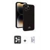 MARSİLYAN™- iPhone 15 Pro Max Kılıf Vadi Çizgi Prime - Siyah Bilvis 0.18mm Plus Cam Ekran Koruyucu + PVD Metal Kamera Lens - SH