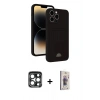 MARSİLYAN™- iPhone 15 Pro Max Kılıf Vadi Çizgi Prime - Siyah Bilvis 3D Cam Ekran Koruyucu + PVD Metal Kamera Lens - LT