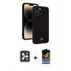 MARSİLYAN™- iPhone 15 Pro Max Kılıf Vadi Çizgi Prime - Siyah Buffer Hayalet Cam Ekran Koruyucu + PVD Metal Kamera Lens - SH