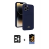 MARSİLYAN™- iPhone 15 Pro Max Kılıf Vadi Çizgi Prime - Siyah Buffer Hayalet Cam Ekran Koruyucu + PVD Metal Kamera Lens - SH