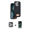MARSİLYAN™- iPhone 15 Pro Max Kılıf Vadi Klasik Serisi - Şeffaf 360 Full Body Arka Koruyucu + PVD Metal Kamera Lens - LT