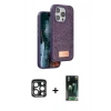 MARSİLYAN™- iPhone 15 Pro Max Kılıf Vadi Klasik Serisi - Şeffaf 360 Full Body Arka Koruyucu + PVD Metal Kamera Lens - LT