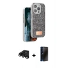 MARSİLYAN™- iPhone 15 Pro Max Kılıf Vadi Klasik Serisi - Siyah 3D Antistatik Hayalet Cam Ekran Koruyucu + Raze Metal Kamera Lens - SH