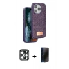 MARSİLYAN™- iPhone 15 Pro Max Kılıf Vadi Klasik Serisi - Siyah 3D Antistatik Hayalet Cam Ekran Koruyucu + PVD Metal Kamera Lens - LT